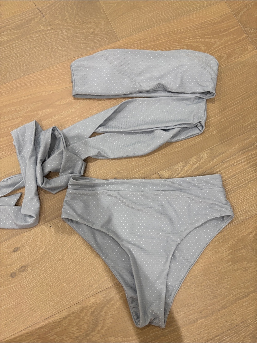 Women's Light Gray High-Waist Bandeau Bikini Set
